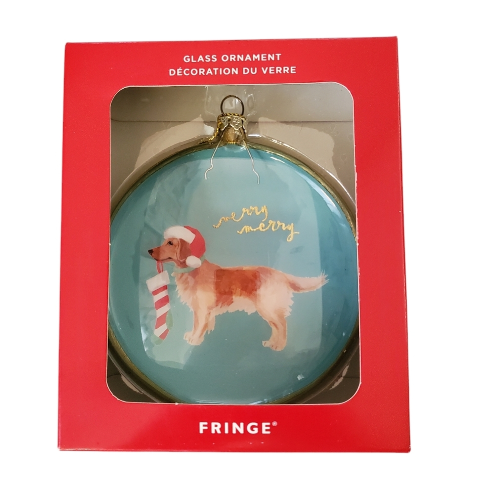 NIB Fringe Studio Dog/Golden Retriever Teal Glass Ornament